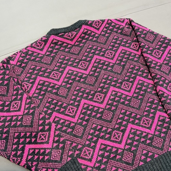 VTG Aspen Lid Sweater Men M Pink Sweater USA funky tribal Wool Southwestern-3597 - Picture 8 of 10